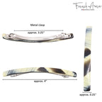 French Amie Long and Thin Ivory Black Large 4” Celluloid Acetate Handmade Automatic Hair Clip Barrette with No Slip Sturdy Silver Clasp for Women and Girls, Made in France