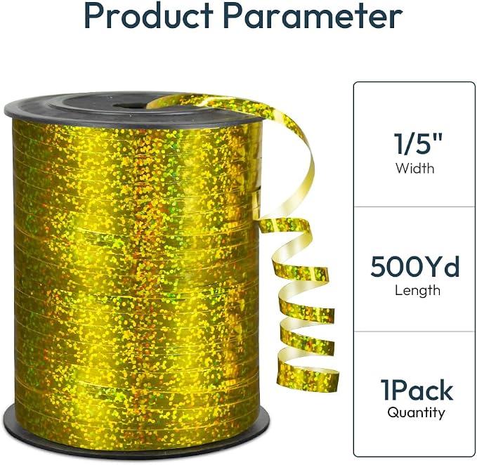 Premium Gold Shiny Curling Shiny Ribbon, 1/5" Wide x 500 Yards Christmas - Image 2