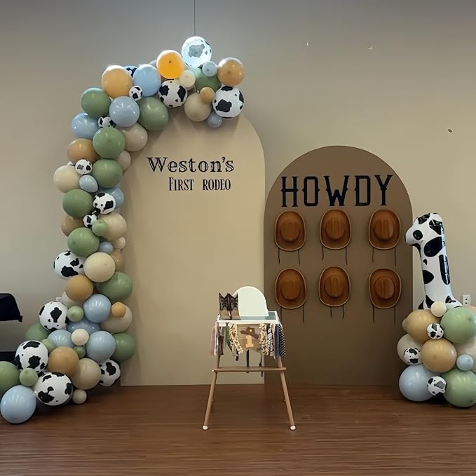 Cow Print Balloons, 12 Inch Farm Animal Retro Dusty Blue Green Beige Black Sand - Image 3