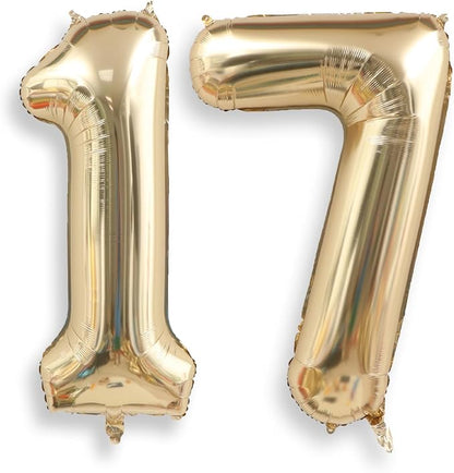 AULE 40 Inch Light Gold 17 Balloon Number Foil 0-9 Birthday Big Numbers | by AULE