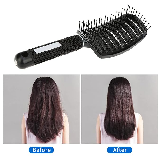 2 Pc Curved Vented Hair Brushes for Women, Eyxformula Anti Frizz Detangling Brush for Long Thick Curly Wet Hair, Blow Fast Drying Paddle Detangler Brush Styling Tool