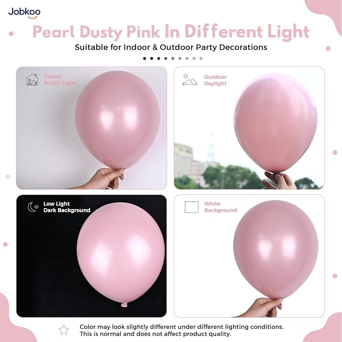 Jobkoo Pearl Dusty Pink Balloons, 12 Inch Pearl Blush Light Pink Balloon | Boho - Image 3