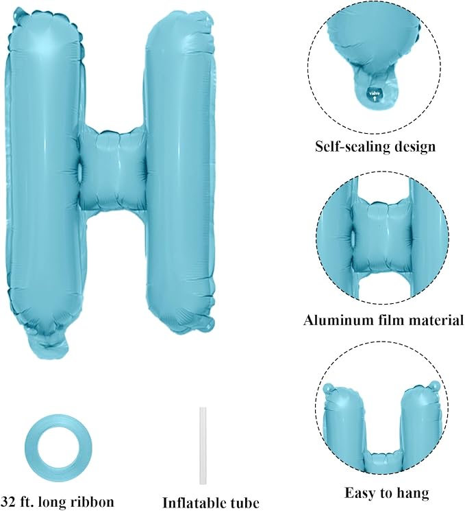 Happy Birthday Balloons Banner 16 Inch Mylar Sign | Blue Reusable Foil Letter - Image 5