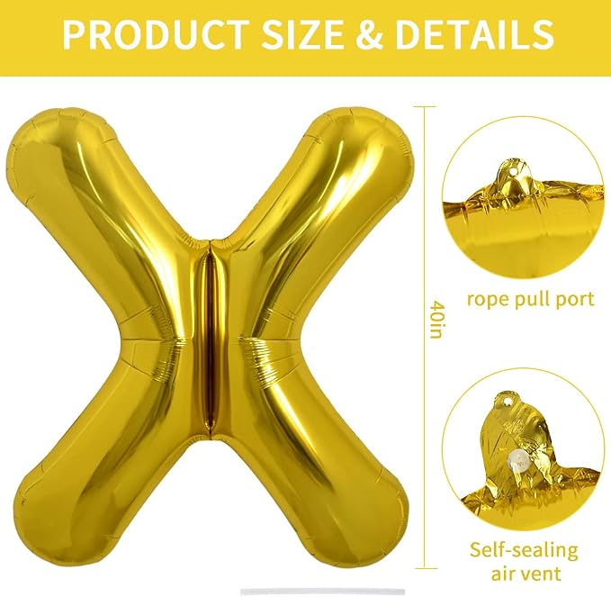 TONIFUL 40 Inch Large Gold Letter X Foil Balloons Alphabet Balloons | Giant - Image 2
