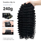 Deep Wave Clip in Hair Extensions Real Human Hair 2 Pack 240g Seamless Clip in Hair Extensions for Women Full Max with 16Pcs PU Thin Weft 16inch Natural Black