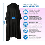Hair Cutting Cape with Armholes - Professional 100% Nylon Black Salon Cape - Lightweight, Water-Resistant Hairdresser Smock for Cutting, Coloring, and Styling - Comfortable Gown for Salon or Home