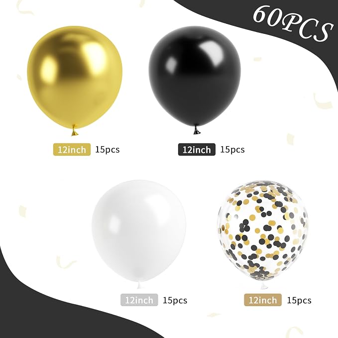 Metallic Gold and Premium Latex Black White Balloons - Image 2