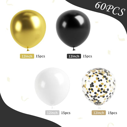 Metallic Gold and Premium Latex Black White Balloons - Image 2