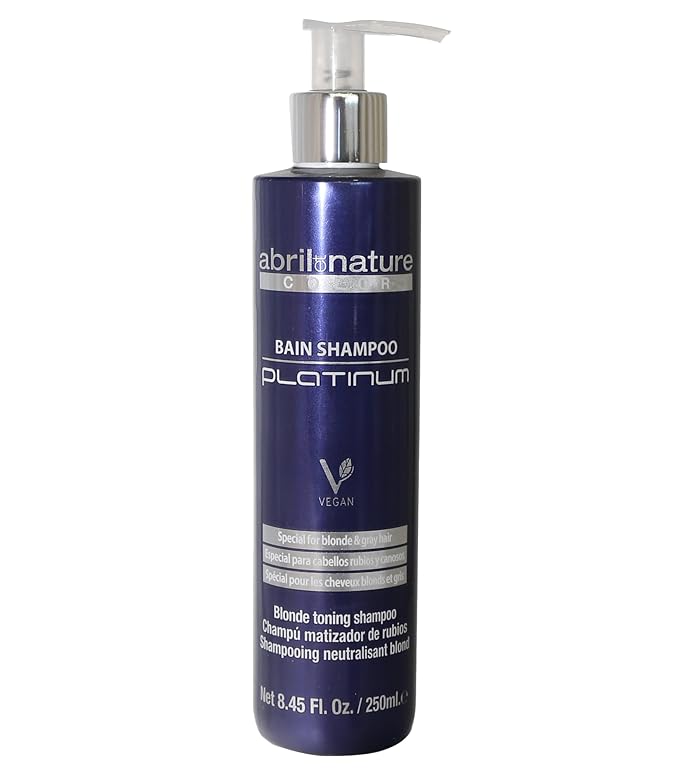 abril et nature - Platinum Professional Shampoo - For Blonde, Bleached, Highlighted, and/or Gray Hair - Violet Toner - Goodbye Yellow Tones - Platinum Appearance - 250 ml