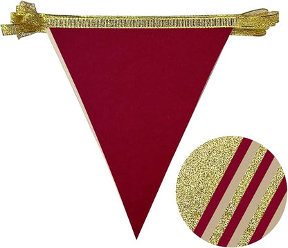 Burgundy Beige Gold Party Pennant Banner Flag Maroon Gold Hanging Glitter Paper - Image 3