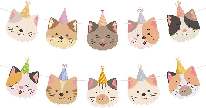 Hooqict Happy Birthday Banner Cat Birthday Decorations Party Banner Garland Sign by Hooqict