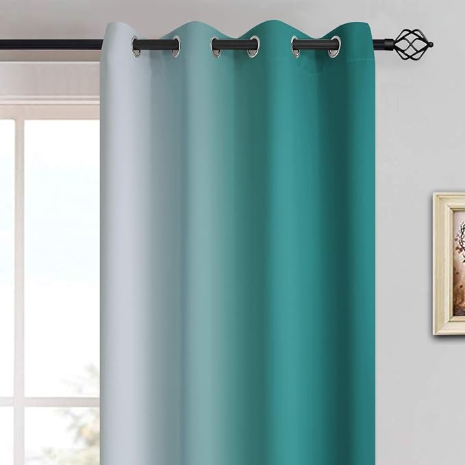 Yakamok Ombre Curtains Teal and Greyish White - Image 3