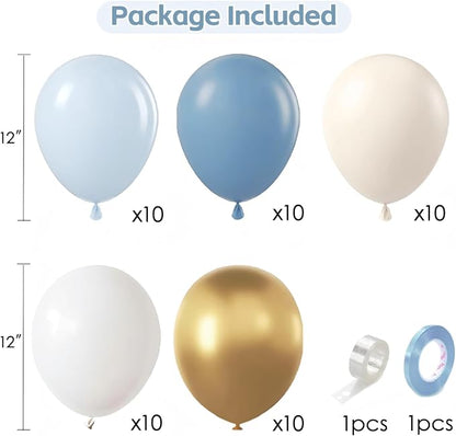 Dusty Blue and Gold Balloons, Light Blue White Sand, Party Decor | 50 Pcs 12 In - Image 2