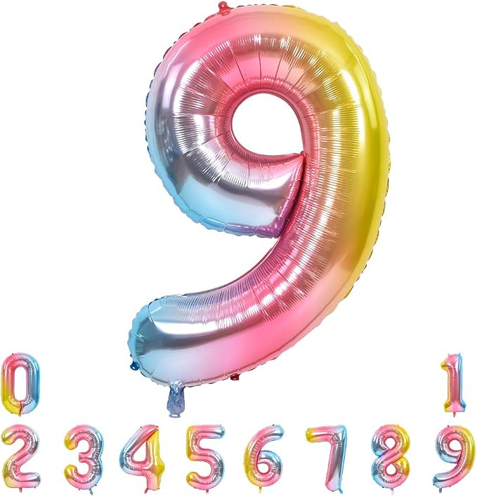 TONIFUL 40 Inch Rainbow Large Numbers Balloons 0-9, Number 9 Digital 9 Helium by TONIFUL