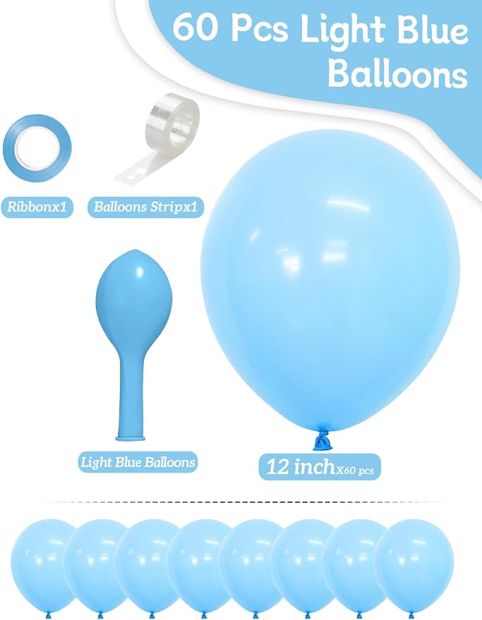 Light Blue Balloons 12 Inch 60 Pcs Pastel Baby Sky Blue Latex Balloons - Image 2