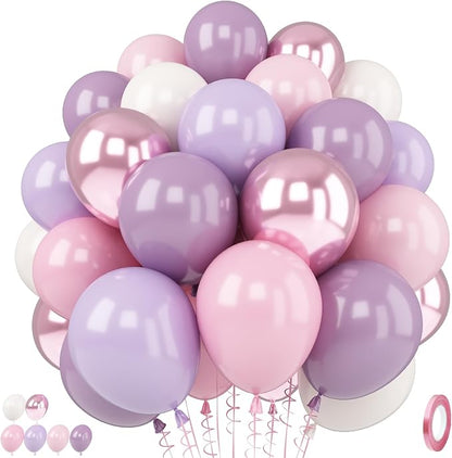Pink and Purple Balloons, 12 Inch Pastel Light Pink Lavender White Balloons by TAOYE