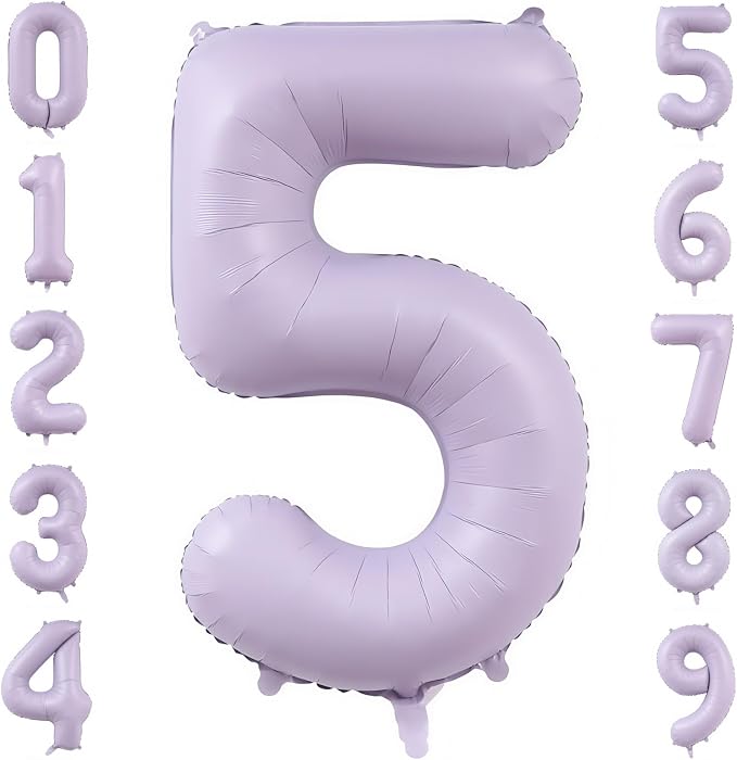 Pastel Purple 5 Number Balloons, 40 Inch Light Purple 5 Balloons Large Helium by BBPOOL