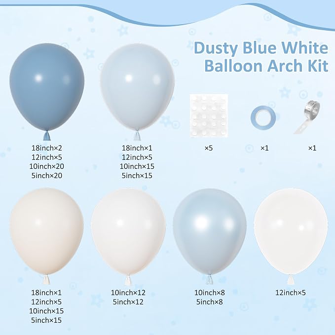 164Pcs Dusty Blue White Balloons Garland Arch Kit Different Size | 18 12 10 5 - Image 2