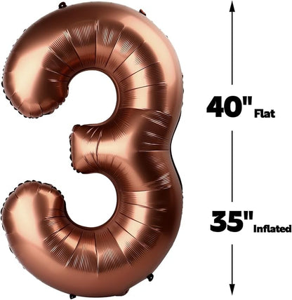 Dark Brown Number 3 Balloon 40 inch, 3rd Birthday Party Balloons Decorations | - Image 3
