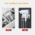 Hair Dryer Stand Holder Wall Mounted, New Upgrade Punching or Nails Free Glue Two Ways to Use,Blow Dryer Holder Rack Organizer for Dyson Supersonic Hair Dryer(White+Pink)