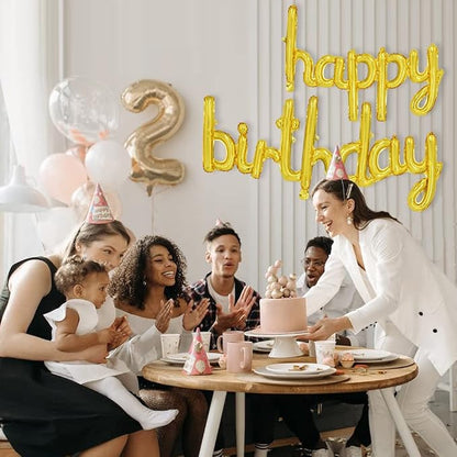 TONIFUL 16 Inch Gold Cursive Happy Birthday Balloons Banner Decorations | - Image 5