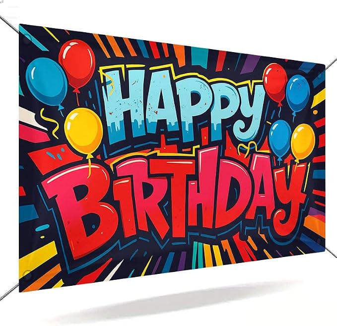 Happy Birthday Balloons Banner 71x43 Inch, Large Birthday Party Backdrop by ActFirst