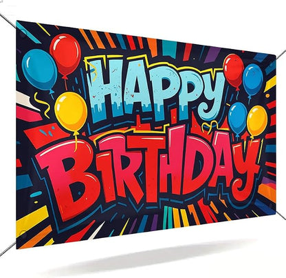 Happy Birthday Balloons Banner 71x43 Inch, Large Birthday Party Backdrop by ActFirst