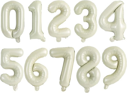 TONIFUL 16 Inch 10 Pcs Cream White 0-9 Birthday Number Balloons | Small Custom by TONIFUL