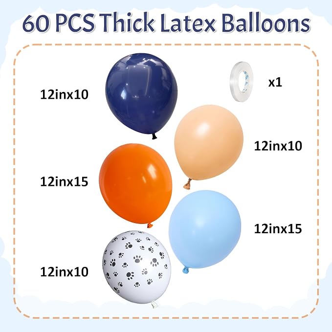 HILAVO Dog Paw Balloons Orange and Blue 60pcs 12 Inch Paw Print Puppy Balloons - Image 2