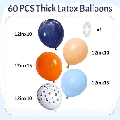 HILAVO Dog Paw Balloons Orange and Blue 60pcs 12 Inch Paw Print Puppy Balloons - Image 2