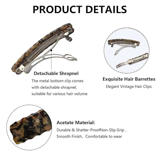 Hair Clips for Women,3.5 Inch Acetate Medium Hair Claw Clips for Women Thin Thick Curly Hair,Strong Hold No Slip Grip,French Classic Multicolor （Dark Brown Tortoiseshell Oblong）