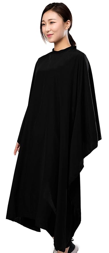 PERFEHAIR Barber Hair Cutting Cape - Black Salon Haircut Gown, 55" x 59", 5.8 Ounces, Super Silky Smooth Texture