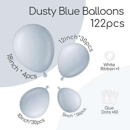 Awenztech 122pcs Dusty Blue Latex Balloons in 18 12 10 5 inches | Gender Reveal - Image 2