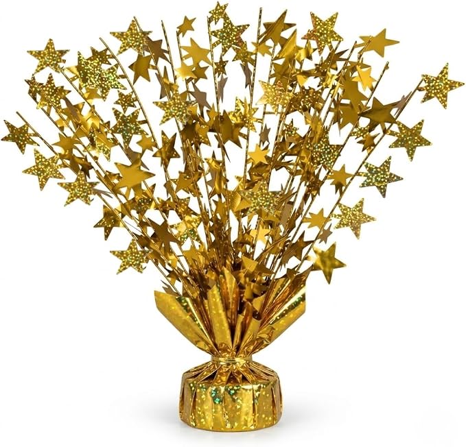 PMU 3 Pack Bursting Star Metallic Foil Spray Centerpiece- Gold Balloon Weights by PMU