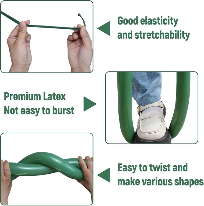100pcs Sage Green 260 Balloons, Thickening Latex Green 260q Balloon - Image 3