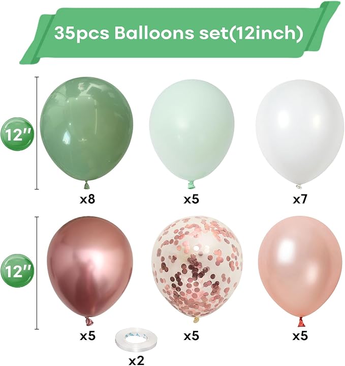 Sage Green Dusty Pink Balloon, 60 Packs 12 Inch Olive Green Retro Pink Balloon - Image 2