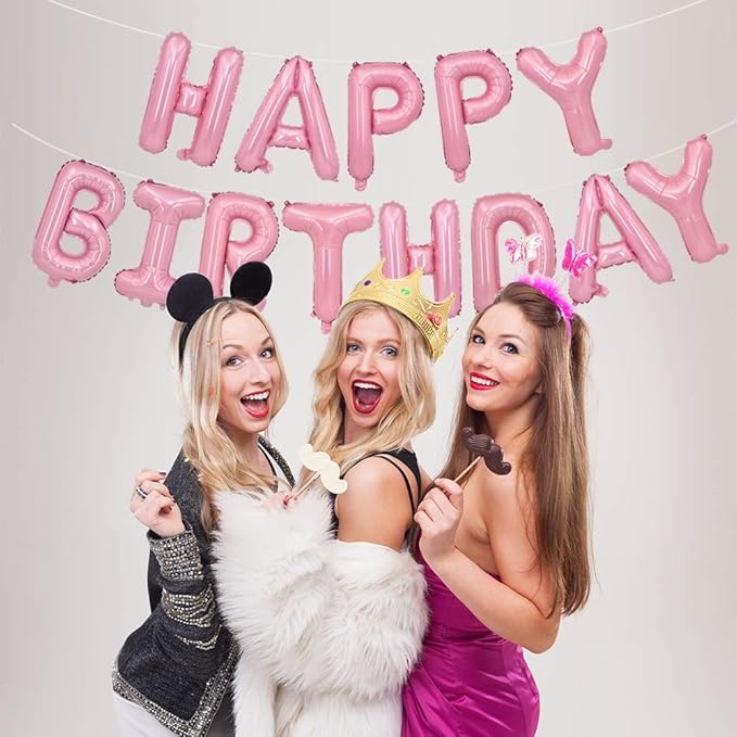 TONIFUL Pink Happy Birthday Balloons Banner Decorations - Image 5