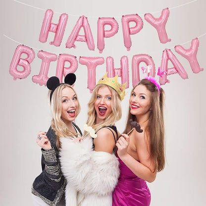 TONIFUL Pink Happy Birthday Balloons Banner Decorations - Image 5