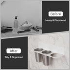 Hair Tool Organizer Wall Mount, Stainless Steel Hair Tool Holder with 2 Heat-Resistant Cups, Curling Iron Holder for Vanity, Hot Tools Organizer with PVC Ring,Hair Dryer Holder for Bathroom