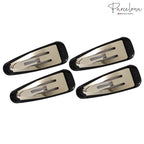 Parcelona French Mini Set of 4 Small Celluloid Acetate, Clic Clac, Snap Hair Clips, No Slip, Fashion Styling Women Hair Accessories, Girls Snap Hair Barrette, Made in France (Black)