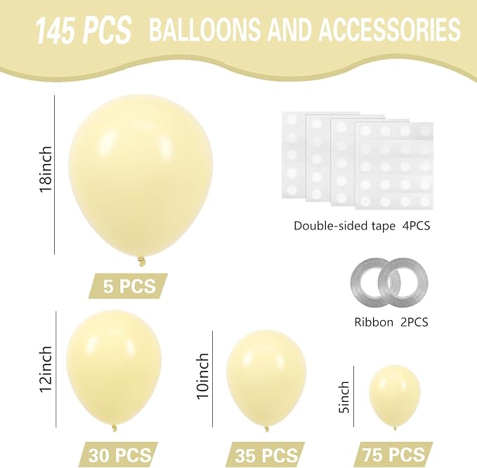 Pastel Yellow Balloons 145pcs Different Sizes 18 12 10 5 Inches Light Yellow - Image 2