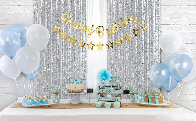 Silver Sequin Backdrop Curtains-4 Panels 2FTx8FT Silver Backdrop - Image 5