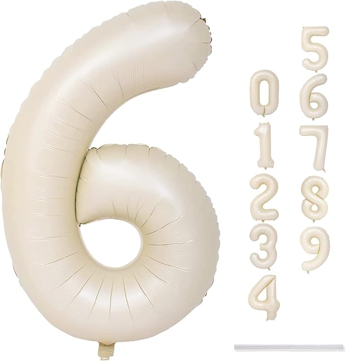 Cream Number Balloons, 40inch Large Beige Number 6 Foil Mylar Helium Balloons by Lingqiang