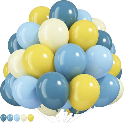 Dusty Blue and Yellow Balloons, 12Inch Slate Pastel Light Blue and Yellow by Froova