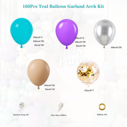 Teal Purple Silver Balloon Garland Arch Kit - Image 2
