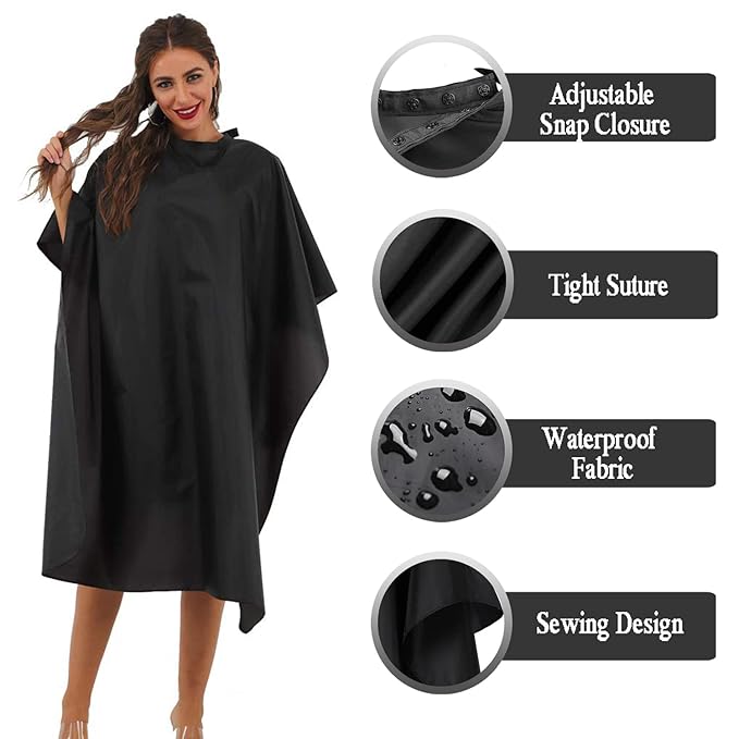 Black Barber Cape - Professional Nylon Waterproof Salon Cape, 59" x 47", 10 Pack