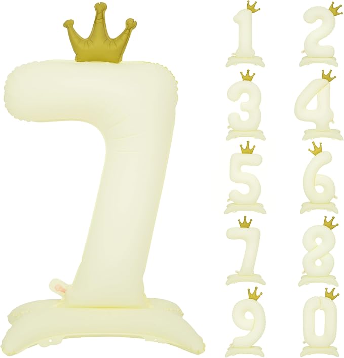 Standing White Crown Number 7 Balloon 40In Retro White Crown 7 Balloon | by YOIOZAIZAI