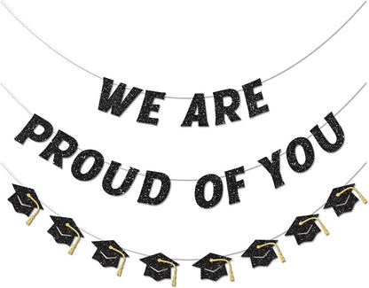 We Are So Proud of You Banner Pre-strung Black Graduation Decorations Class of by Vofrise