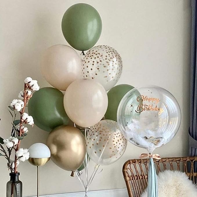137PCS Sage Green Balloon Garland Arch Kit White Gold Confetti Balloons Retro - Image 9