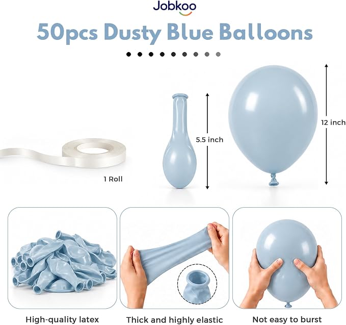 Jobkoo Dusty Blue Balloons 12 Inch - Image 2